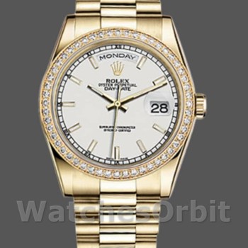 Replica Rolex Day-Date 118348 Gelbgold Weißes Zifferblatt 36mm Unisex Replica Uhr