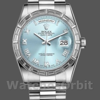 Replica Rolex Day-Date 118366 Ice Blue Dial Diamond Bezel 36mm Unisex Replica Uhr