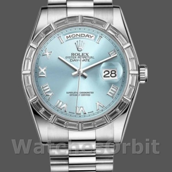 Replica Rolex Day-Date 118366 Ice Blue Dial Diamond Bezel 36mm Unisex Replica Uhr, Replik, Hochwertige Nachbildung