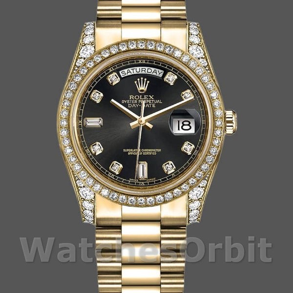 Replica Rolex Day-Date 118388 Black Diamond Dial 36mm Unisex Replica Uhr, Exakte Nachbildung, Hochwertige Nachbildung