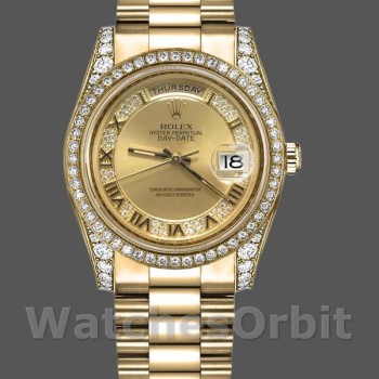 Replica Rolex Day-Date 118388 Champagner Diamant Zifferblatt Gelbgold 36MM Unisex Replica Uhr