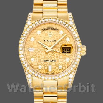 Replica Rolex Day-Date 118388 Champagne Jubilee Diamond Dial Yellow Gold 36MM Unisex Replica Uhr