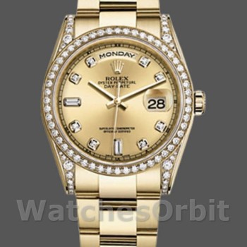 Replica Rolex Day-Date 118388 Diamond Bezel Champagne Dial 36MM Unisex Replica Uhr