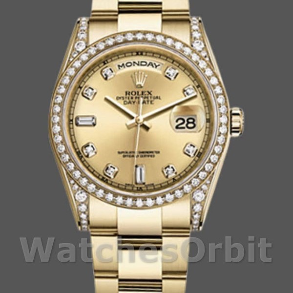 Replica Rolex Day-Date 118388 Diamond Bezel Champagne Dial 36MM Unisex Replica Uhr Hochwertige Unisex Replica Uhr online kaufen