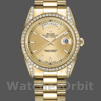 Replica Rolex Day-Date 118388 Diamond Bezel Champagne Index Dial 36MM Unisex Replica Uhr