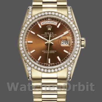 Replica Rolex Day-Date 118388 Diamond Bezel Chocolate Brown Dial 36MM Unisex Replica Uhr