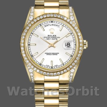 Replica Rolex Day-Date 118388 Diamond Bezel White Dial 36MM Unisex Replica Uhr
