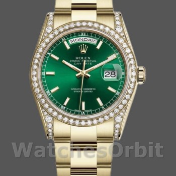 Replica Rolex Day-Date 118388 Diamond Dezel Green Index Dial 36MM Unisex Replica Uhr