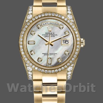 Replica Rolex Day-Date 118388 White MOP Diamond Dial 36MM Unisex Replica Uhr