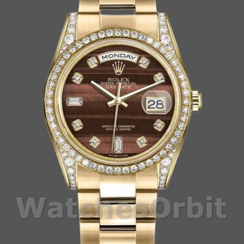 Replica Rolex Day-Date 118388 Gelbgold Bull's Eye Braun Zifferblatt 36mm Unisex Replica Uhr