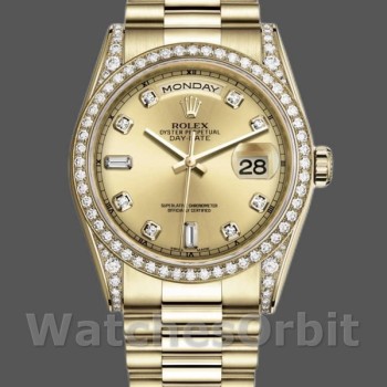 Replica Rolex Day-Date 118388 Gelbgold Champagner Zifferblatt 36MM Unisex Replica Uhr
