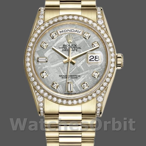 Replica Rolex Day-Date 118388 Gelbgold Diamant Meteorit Zifferblatt 36MM Unisex Replica Uhr, Exakte Nachbildung, Elegantes Design