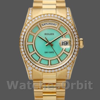 Replica Rolex Day-Date 118388 Gelbgold Grün Diamant Diamant Zifferblatt 36MM Unisex Replica Uhr