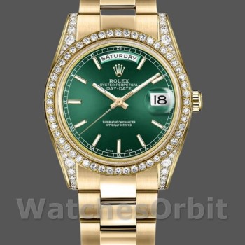 Replica Rolex Day-Date 118388 Gelbgold Grünes Index-Zifferblatt 36MM Unisex Replica Uhr