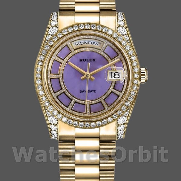Replica Rolex Day-Date 118388 Gelbgold Lavendel Lila Zifferblatt 36MM Unisex Replica Uhr, Replik, Hochwertige Nachbildung