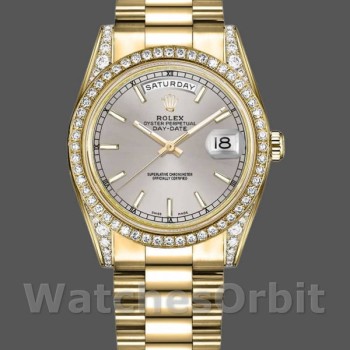 Replica Rolex Day-Date 118388 Gelbgold Silber Index Zifferblatt 36MM Unisex Replica Uhr