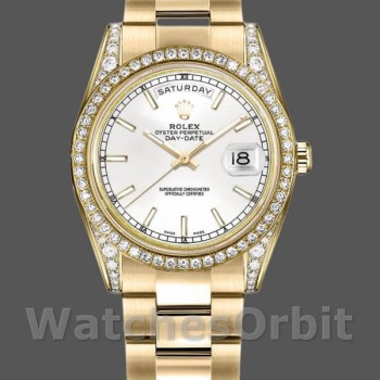 Replica Rolex Day-Date 118388 Gelbgold Weißes Zifferblatt 36MM Unisex Replica Uhr