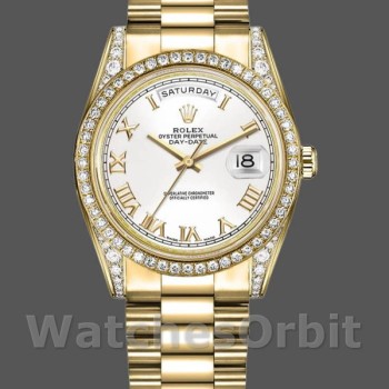 Replica Rolex Day-Date 118388 Gelbgold Weißes Römisches Zifferblatt 36MM Unisex Replica Uhr