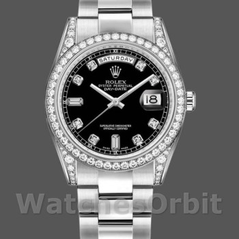 Replica Rolex Day-Date 118389 Diamond Bezel Black Diamond Dial 36MM Unisex Replica Uhr