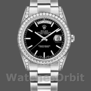 Replica Rolex Day-Date 118389 Diamond Bezel Black Index Dial 36MM Unisex Replica Uhr