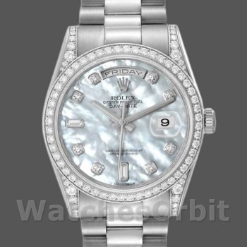 Replica Rolex Day-Date 118389 Diamond Bezel MOP White Dial 36MM Unisex Replica Uhr