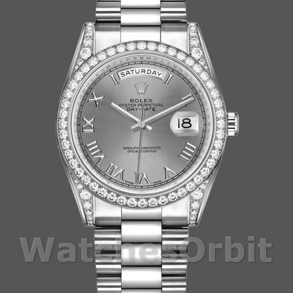Replica Rolex Day-Date 118389 Rhodium Grey Roman Numeral Dial 36MM Unisex Replica Uhr Exklusive Verarbeitung