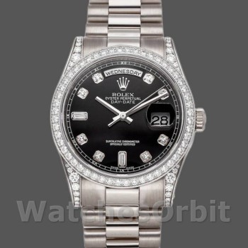 Replica Rolex Day-Date 118389 Weißgold Schwarzes Diamant-Zifferblatt 36MM Unisex Replica Uhr