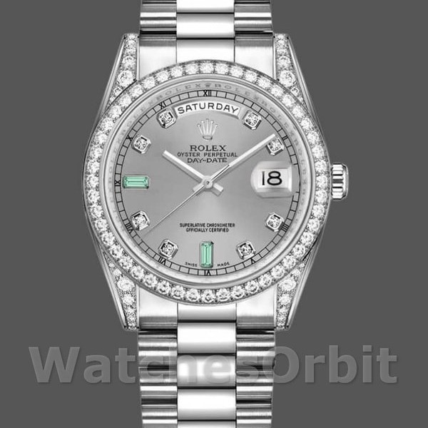 Replica Rolex Day-Date 118389 Weißgold Silber Zifferblatt 36MM Unisex Replica Uhr Elegantes Design