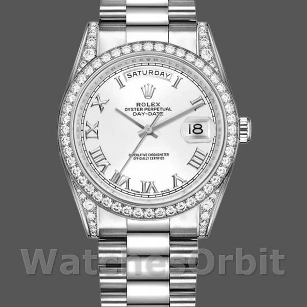 Replica Rolex Day-Date 118389 Weißgold Weißes römisches Zifferblatt 36MM Unisex Replica Uhr Hochwertige Unisex Replica Uhr online kaufen
