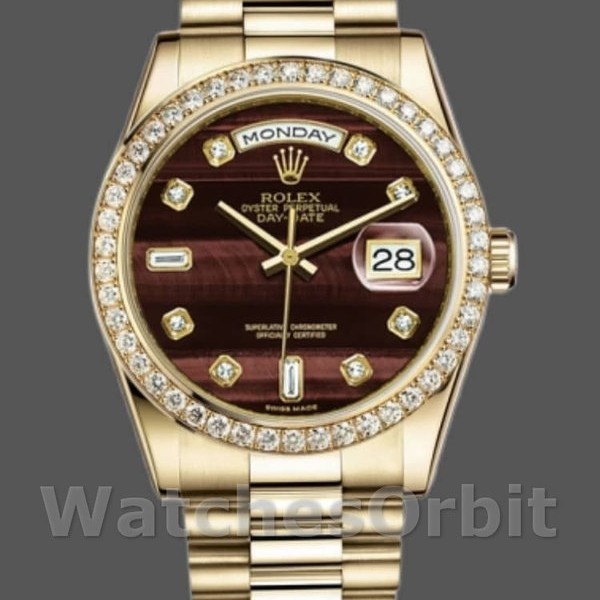 Replica Rolex Day-Date 118398 Bulls Eye Brown Diamond Dial 36MM Unisex Replica Uhr Hochwertige Unisex Replica Uhr online kaufen