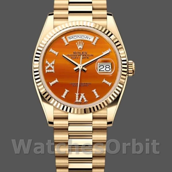 Replica Rolex Day-Date 128238 Fluted Bezel Carnelian dial 36MM Unisex Replica Uhr Hochwertige Unisex Replica Uhr online kaufen