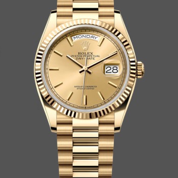 Replica Rolex Day-Date 128238 Fluted Bezel Champagne Index Dial 36MM Unisex Replica Uhr