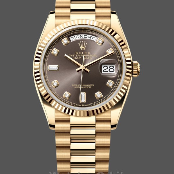 Replica Rolex Day-Date 128238 Fluted Bezel Dark Grey Dial 36MM Unisex Replica Uhr Hochwertige Unisex Replica Uhr online kaufen