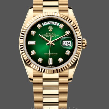 Replica Rolex Day-Date 128238 Fluted Bezel Green Diamond Dial 36MM Unisex Replica Uhr