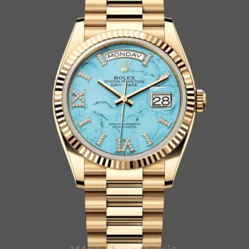 Replica Rolex Day-Date 128238 Fluted Bezel Turquoise Diamond Dial 36MM Unisex Replica Uhr