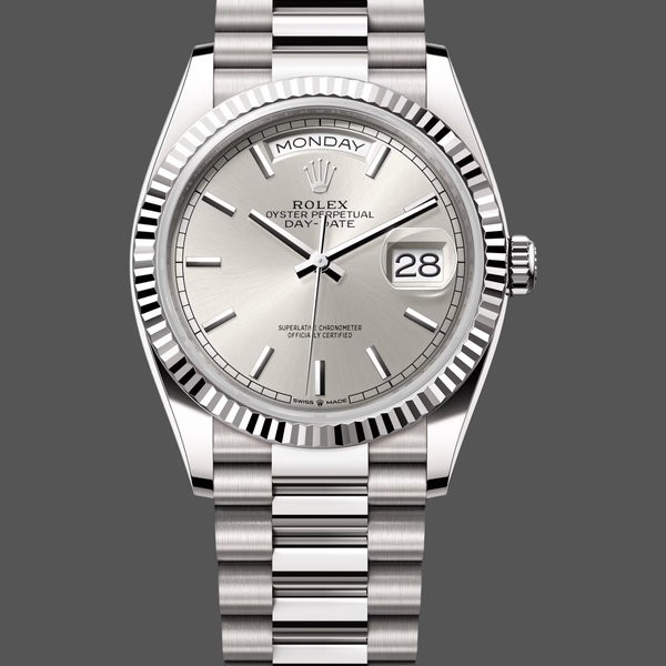 Replica Rolex Day-Date 128239 0005 Weißgold Silber Index Zifferblatt 36MM Unisex Replica Uhr Hochwertige Unisex Replica Uhr online kaufen