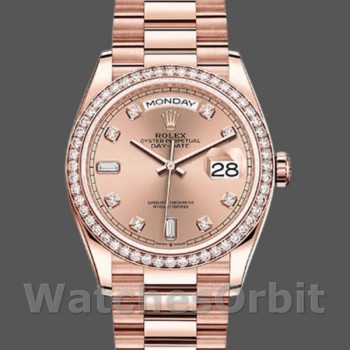 Replica Rolex Day-Date 128345RBR Champagne Rose Dial Everose Gold 36MM Unisex Replica Uhr