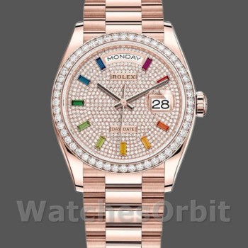 Replica Rolex Day-Date 128345RBR Diamond Paved Dial Everose Gold 36MM Unisex Replica Uhr