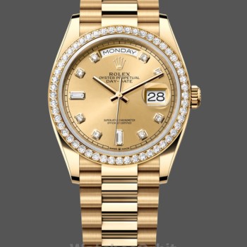 Replica Rolex Day-Date 128348RBR Champagne Diamond Dial Gelbgold 36MM Unisex Uhr Replica