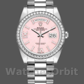 Replica Rolex Day-Date 128349RBR Pink Opal Dial Diamond Bezel 36MM Unisex Replica Uhr