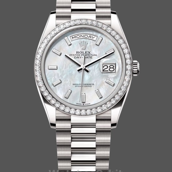 Replica Rolex Day-Date 128349RBR White Mother of Pearl Dial Diamond Bezel 36MM Lady Replica Uhr Exklusive Damen Replica Uhr kaufen
