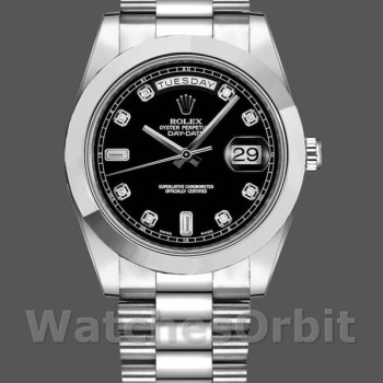Replica Rolex Day-Date 218206 Black Diamond Dial Platinum 41MM Herren Replica Uhr
