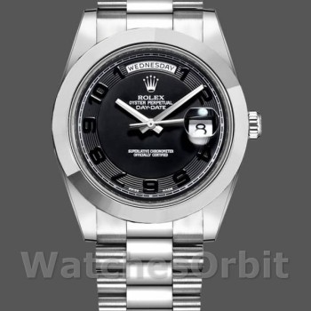 Replica Rolex Day-Date 218206 Concentric Black Dial Platinum 41MM Herren Replica Uhr