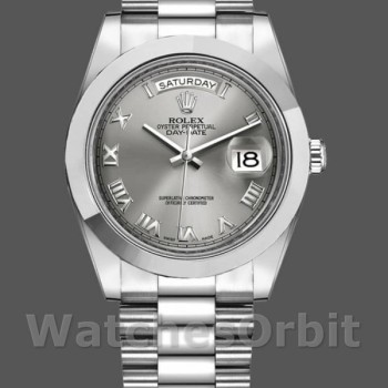 Replica Rolex Day-Date 218206 Concentric Rhodium Grey Roman Numeral Dial Platinum 41MM Herren Replica Uhr