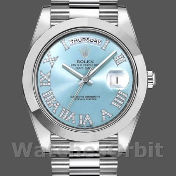 Replica Rolex Day-Date 218206 Glacier Blue Diamond Roman Dial Platinum 41MM Herren Replica Uhr