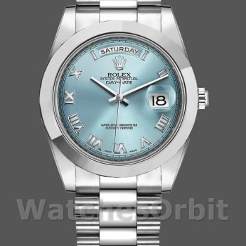 Replica Rolex Day-Date 218206 Ice Blue Roman Numeral Dial Platinum 41MM Herren Replica Uhr