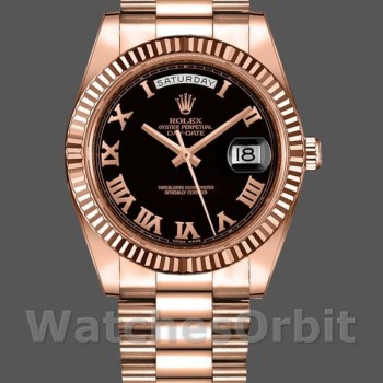 Replica Rolex Day-Date 218235 Black Roman Numerals Dial Rose Gold 41MM Herren Replica Uhr