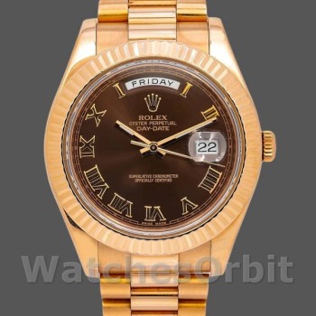 Replica Rolex Day-Date 218235 Chocolate Brown Dial Rose Gold 41MM Herren Replica Uhr