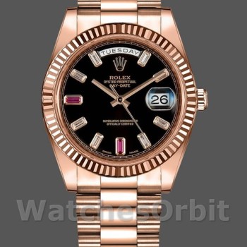 Replica Rolex Day-Date 218235 Diamonds and Rubies Black Dial Rose Gold 41MM Herren Replica Uhr