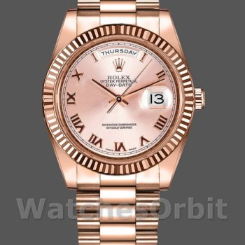 Replica Rolex Day-Date 218235 Pink Roman Numerals Dial Rose Gold 41MM Herren Replica Uhr